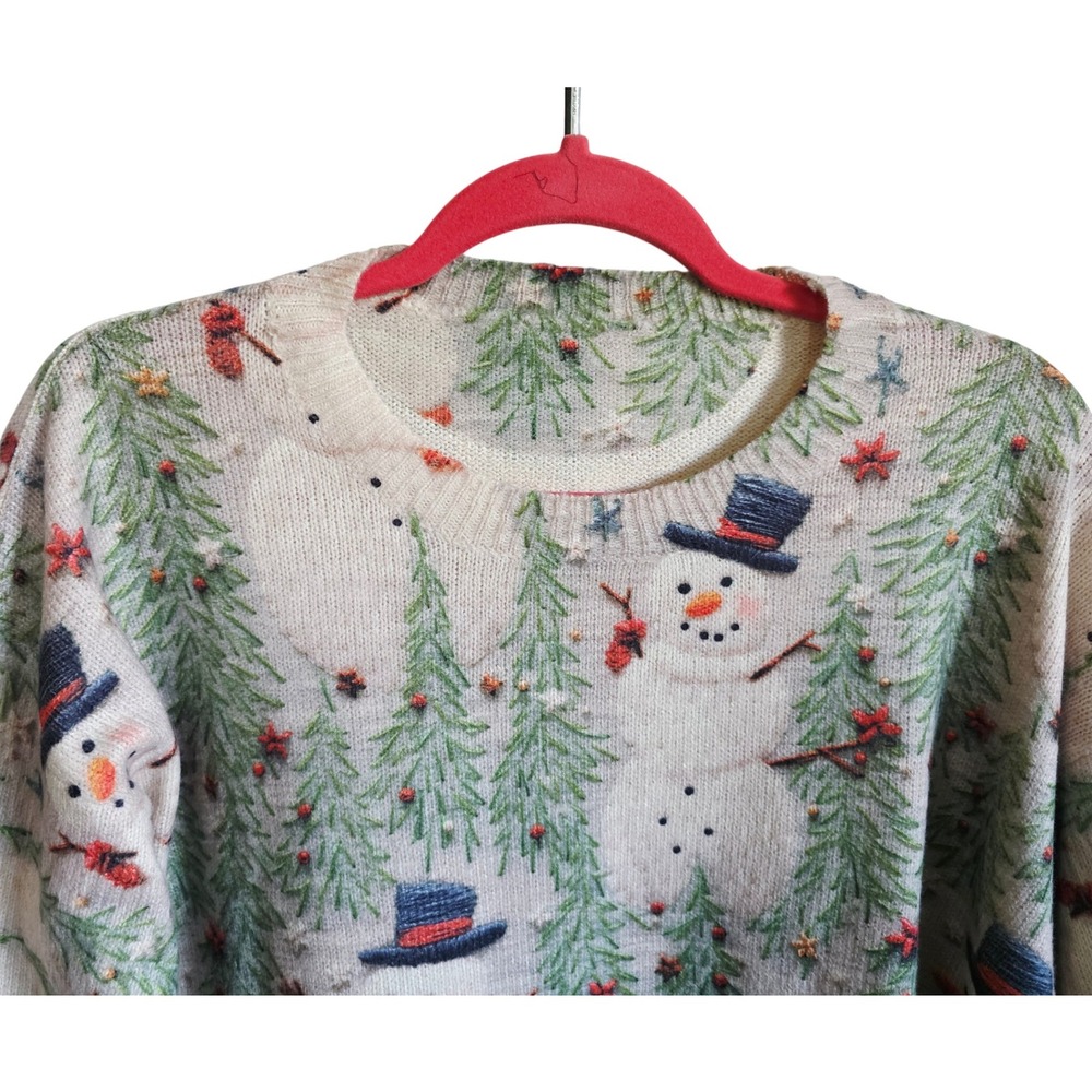 Womens XL Snowman Christmas‎ Tree Ugly Sweater Long Sleeve Pullover Nature NEW